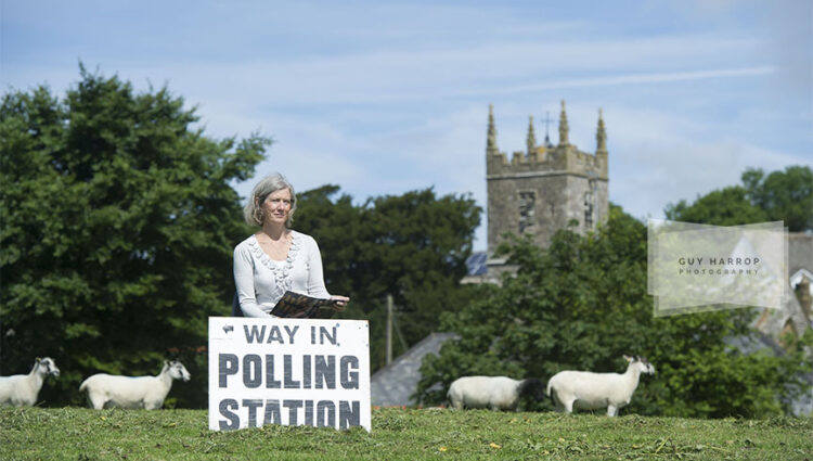 Photo by Guy Harrop. 23/06/16.  Brexit or not? Pictured is Presiding officer Sharen Gullick,  outside rural Shirwell polling station in North Devon as voting takes place in the EU referendum across Britain today. image copyright guy harrop info@guyharrop.com 07866 464282